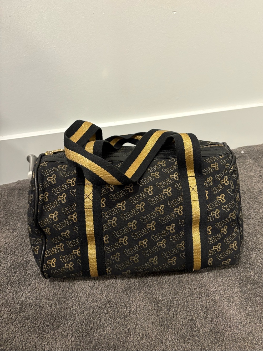 Vintage TNA Aritzia Black & Gold Monogram Mini Duffle Bag Y2K